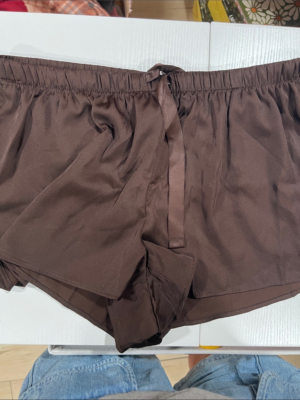 Auden Brown Satin-Style Elastic-Waist Sleep Shorts